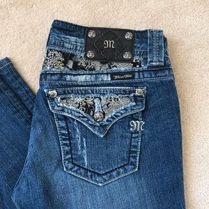 Miss Me Boot Cut Flap Button Black Lace Pocket 29